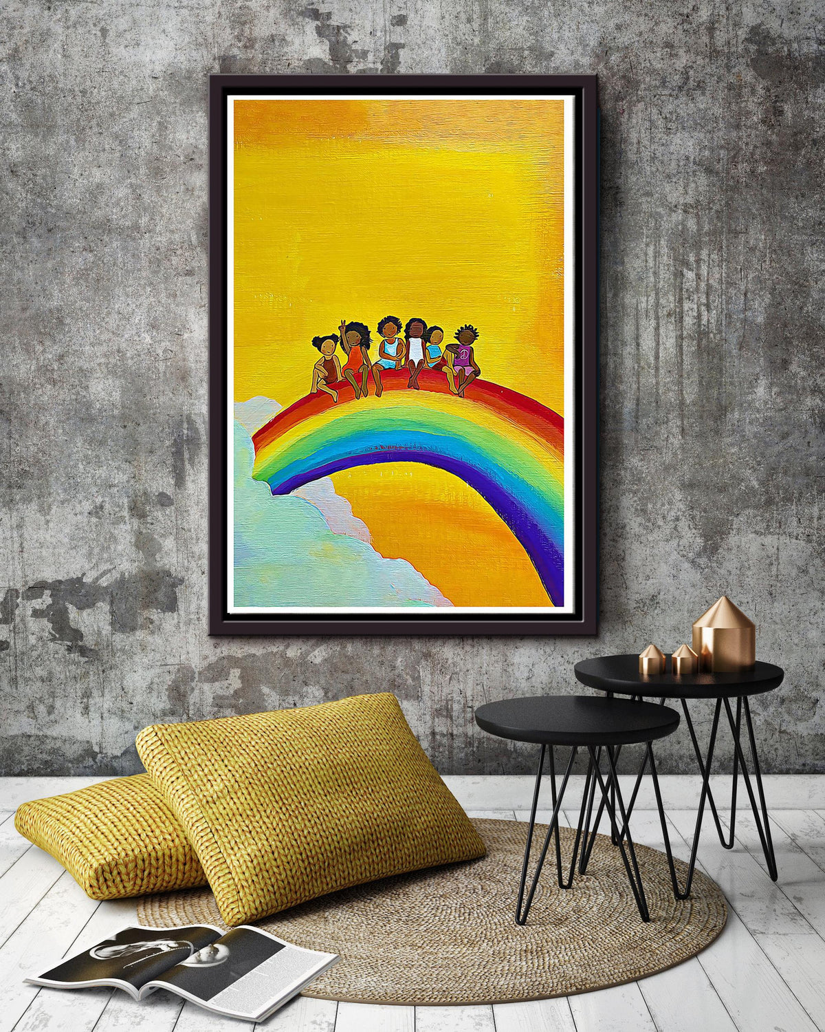 Rainbow All Are Welcome Equality Wall Art For Kids Room Classoom Decor Framed Matte Canvas Framed Prints, Canvas