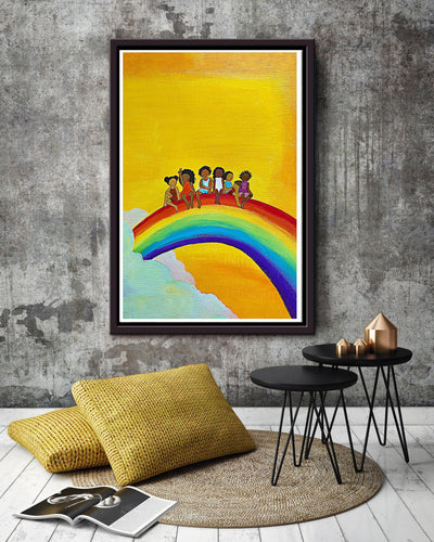 Rainbow All Are Welcome Equality Wall Art For Kids Room Classoom Decor Framed Matte Canvas Framed Prints, Canvas