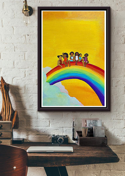 Rainbow All Are Welcome Equality Wall Art For Kids Room Classoom Decor Framed Matte Canvas Framed Prints, Canvas