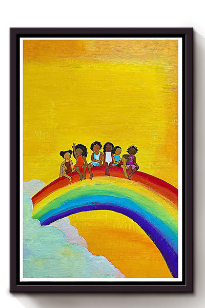 Rainbow All Are Welcome Equality Wall Art For Kids Room Classoom Decor Framed Matte Canvas Framed Prints, Canvas