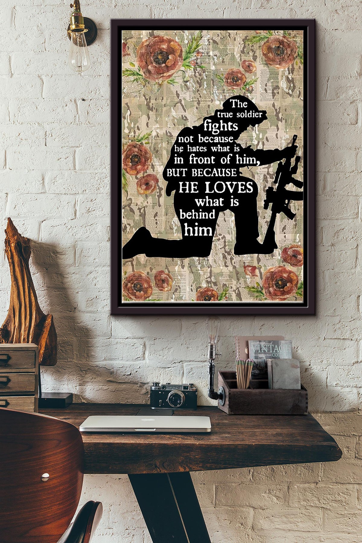 The True Soldier Fights For What He Loves Poster Framed Matte Canvas