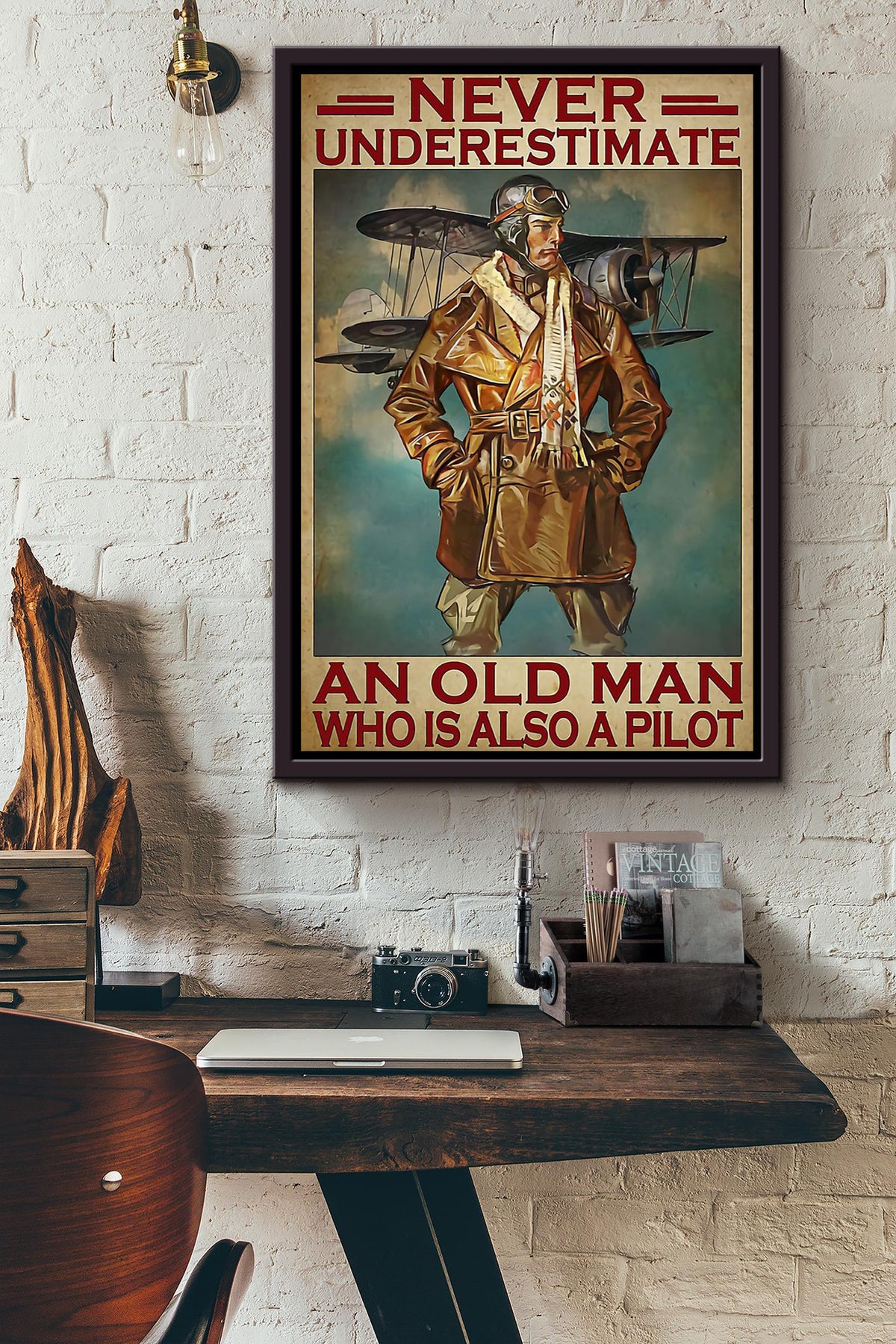 Never Underestimate Pilot Old Man Gift For Retired Pilot Grandfather Framed Canvas GS20240923074