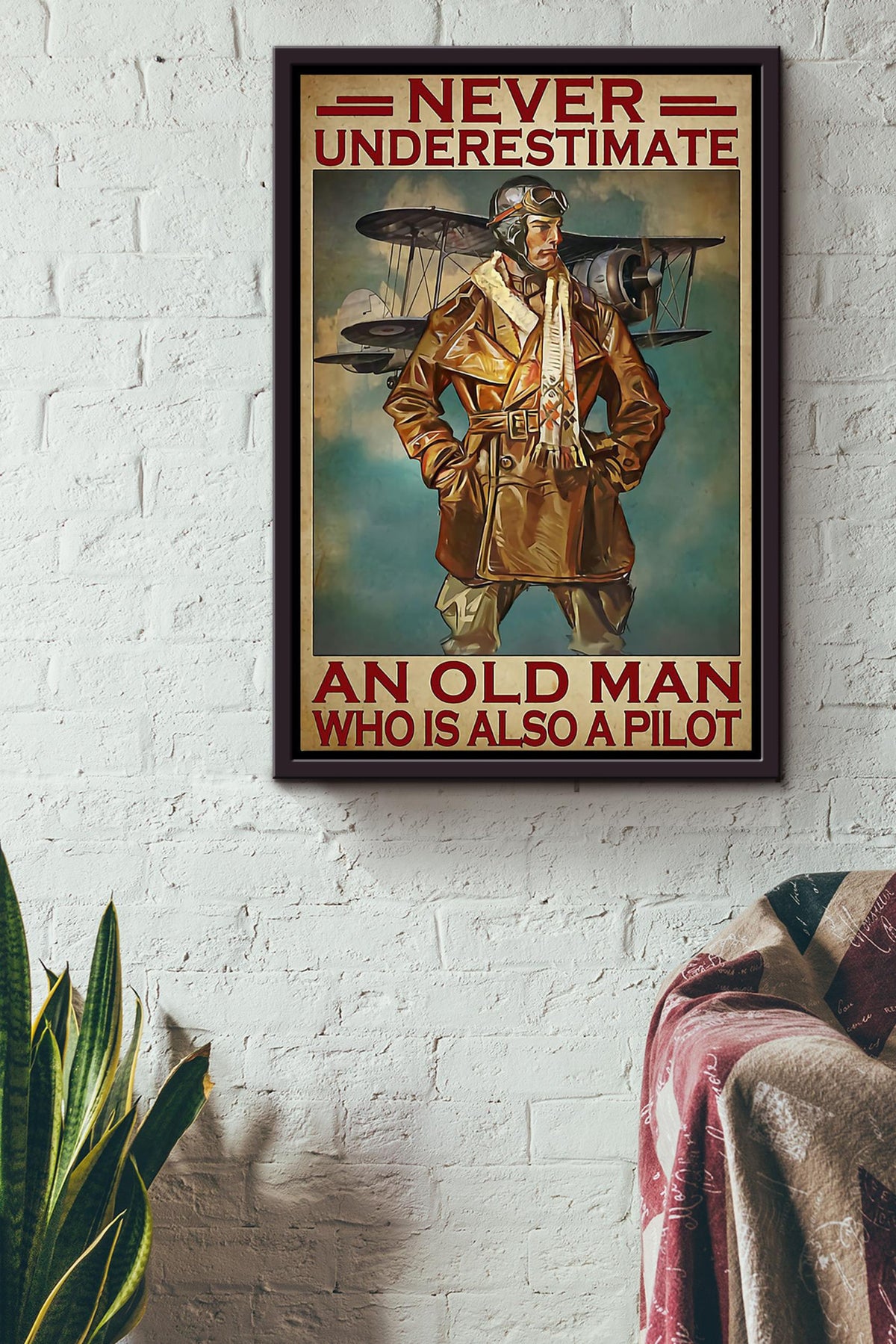 Never Underestimate Pilot Old Man Gift For Retired Pilot Grandfather Framed Canvas GS20240923074