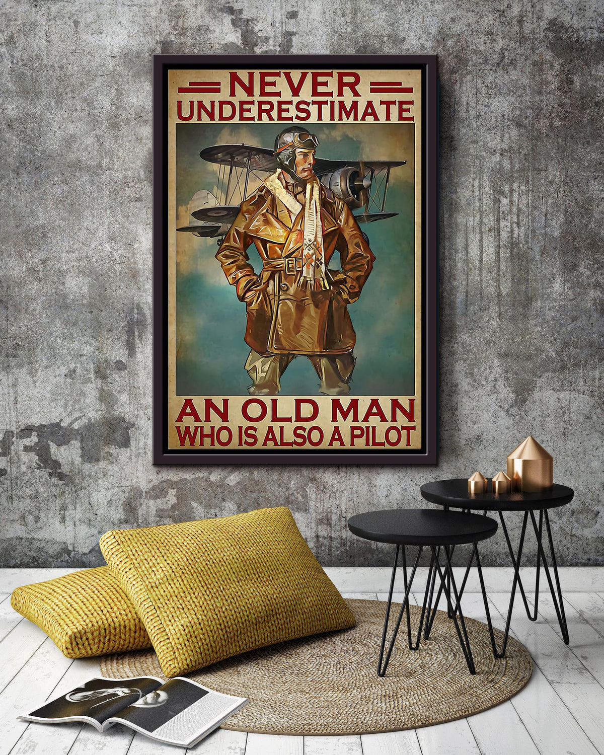 Never Underestimate Pilot Old Man Gift For Retired Pilot Grandfather Framed Canvas GS20240923074