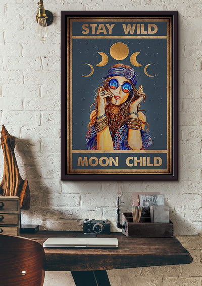 Stay Wild Moon Child Keep Calming Quote Wall Art Gift For Yoga Hippie Girl Meditation Lover 05 Framed Canvas Framed Prints, Canvas