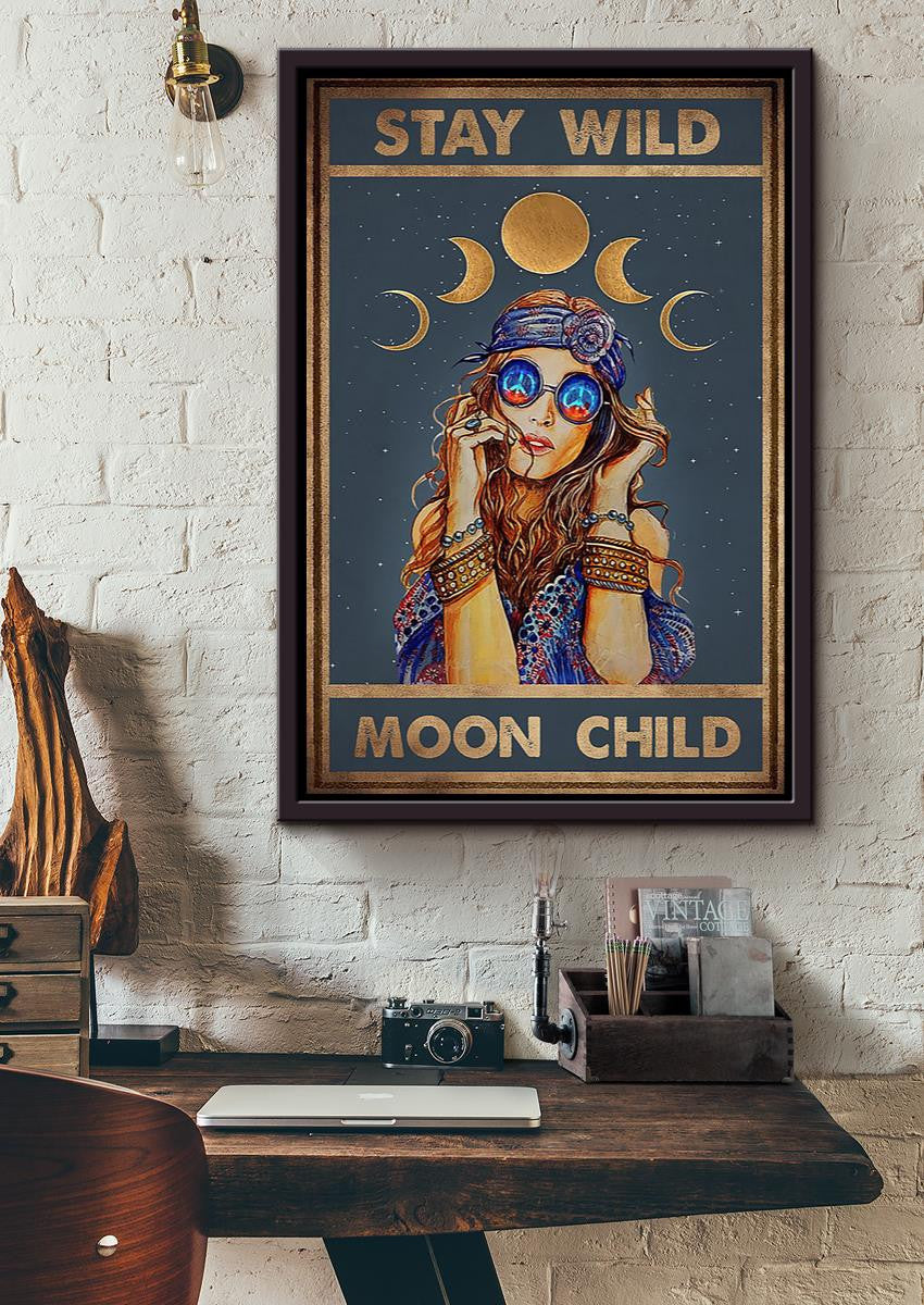 Stay Wild Moon Child Keep Calming Quote Wall Art Gift For Yoga Hippie Girl Meditation Lover 05 Framed Canvas Framed Prints, Canvas