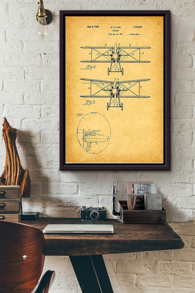 Pilot Airplane Blueprint Poster - Aviation Wall Art - Gift For Engineer Airplane Engineer Machine Enginneer Pilot Framed Matte Canvas Framed Prints, Canvas