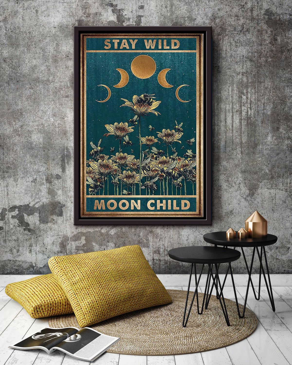 Stay Wild Moon Child Keep Calming Quote Wall Art Gift For Yoga Girl Meditation Lover 03 Framed Canvas Framed Prints, Canvas
