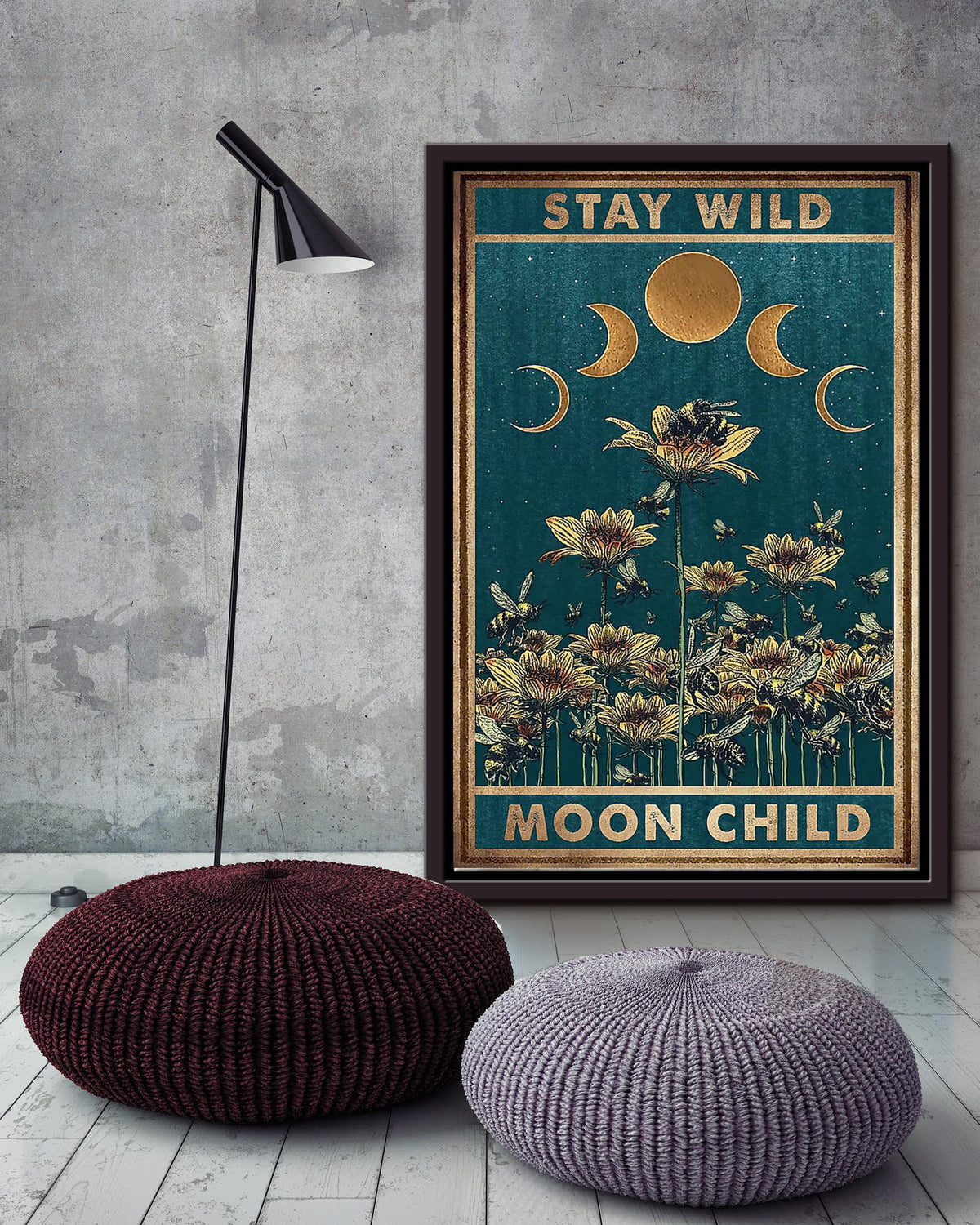 Stay Wild Moon Child Keep Calming Quote Wall Art Gift For Yoga Girl Meditation Lover 03 Framed Canvas Framed Prints, Canvas