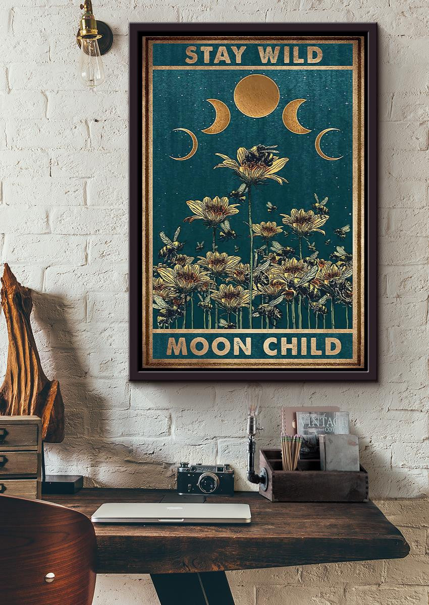 Stay Wild Moon Child Keep Calming Quote Wall Art Gift For Yoga Girl Meditation Lover 03 Framed Canvas Framed Prints, Canvas