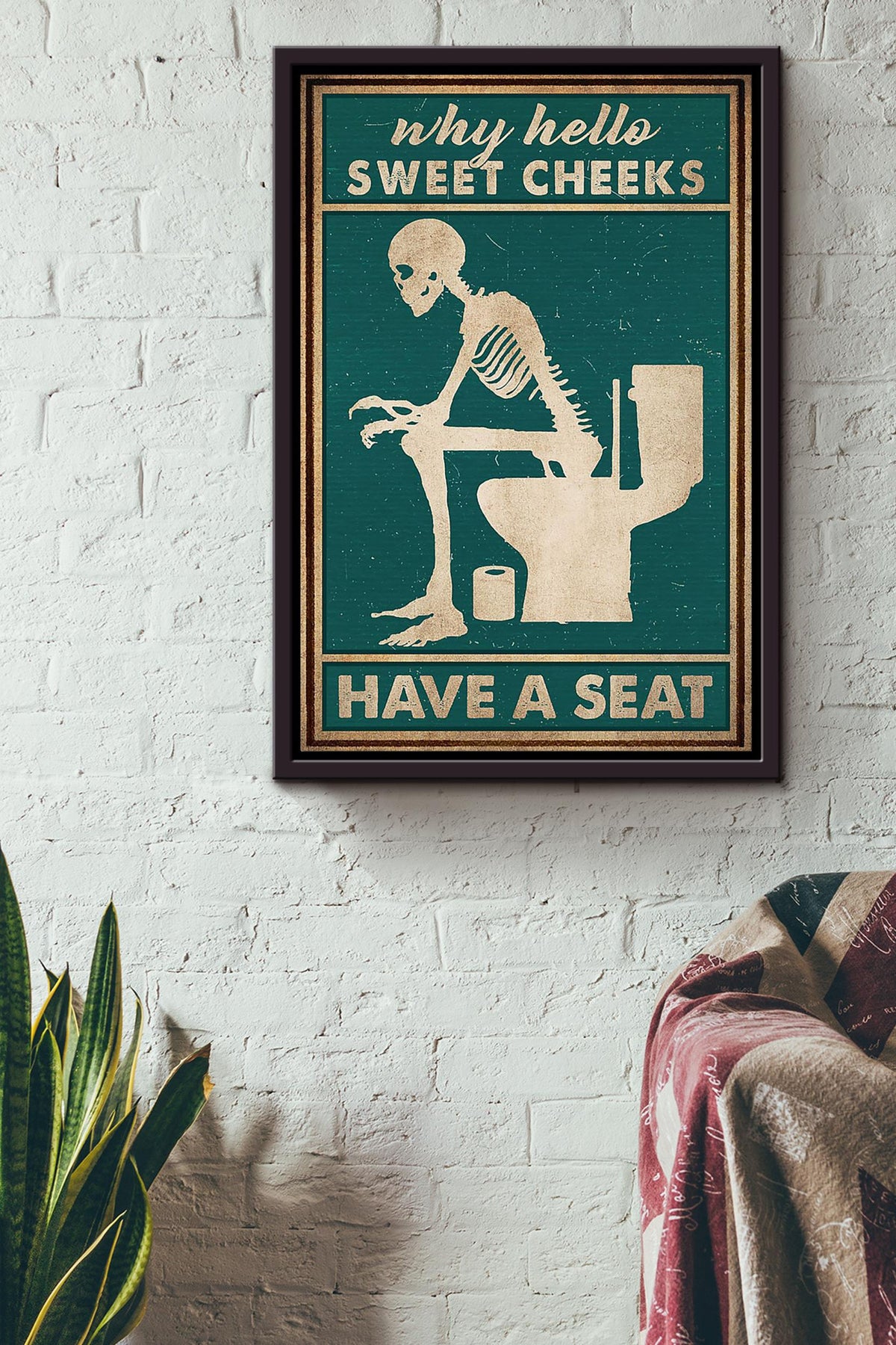 Why Hello Sweet Cheeks Have A Seat Poster Bathroom Decor Wall Art For Halloween Framed Canvas Framed Prints, Canvas