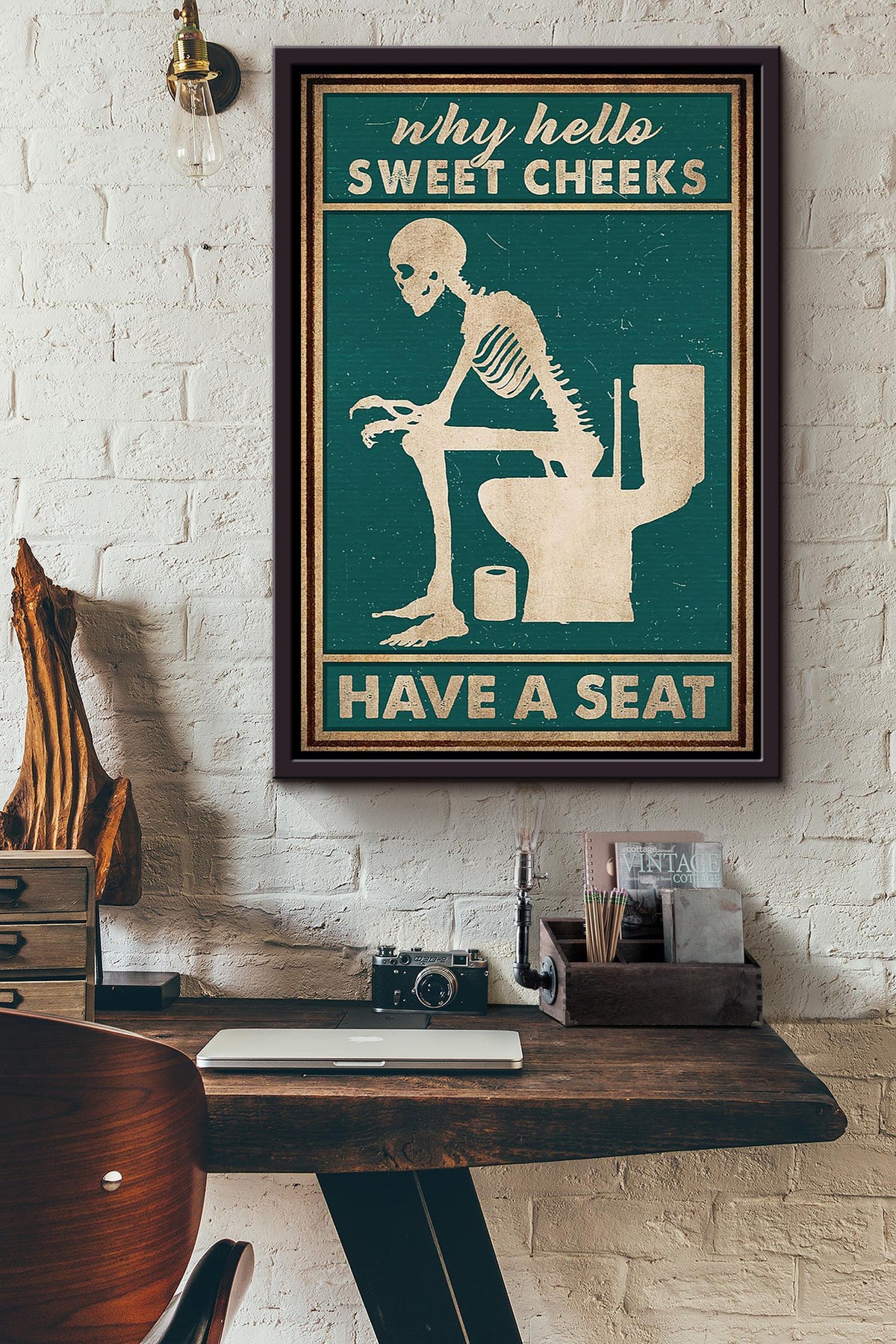 Why Hello Sweet Cheeks Have A Seat Poster Bathroom Decor Wall Art For Halloween Framed Canvas Framed Prints, Canvas