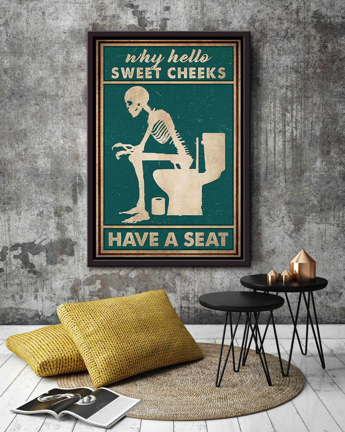 Why Hello Sweet Cheeks Have A Seat Poster Bathroom Decor Wall Art For Halloween Framed Canvas Framed Prints, Canvas