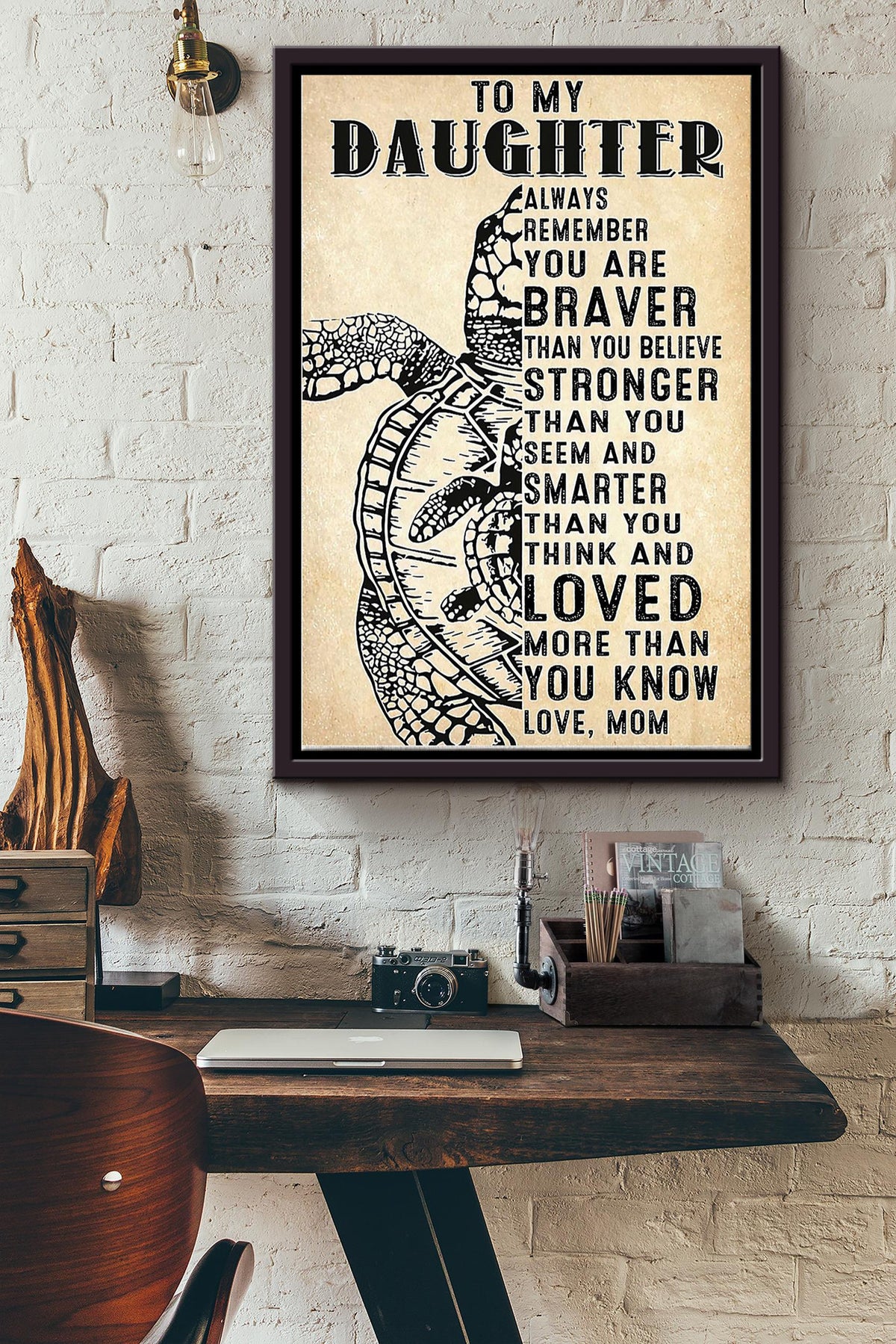 Turtle Mother To My Daughter Always Remember Poster Framed Matte Canvas
