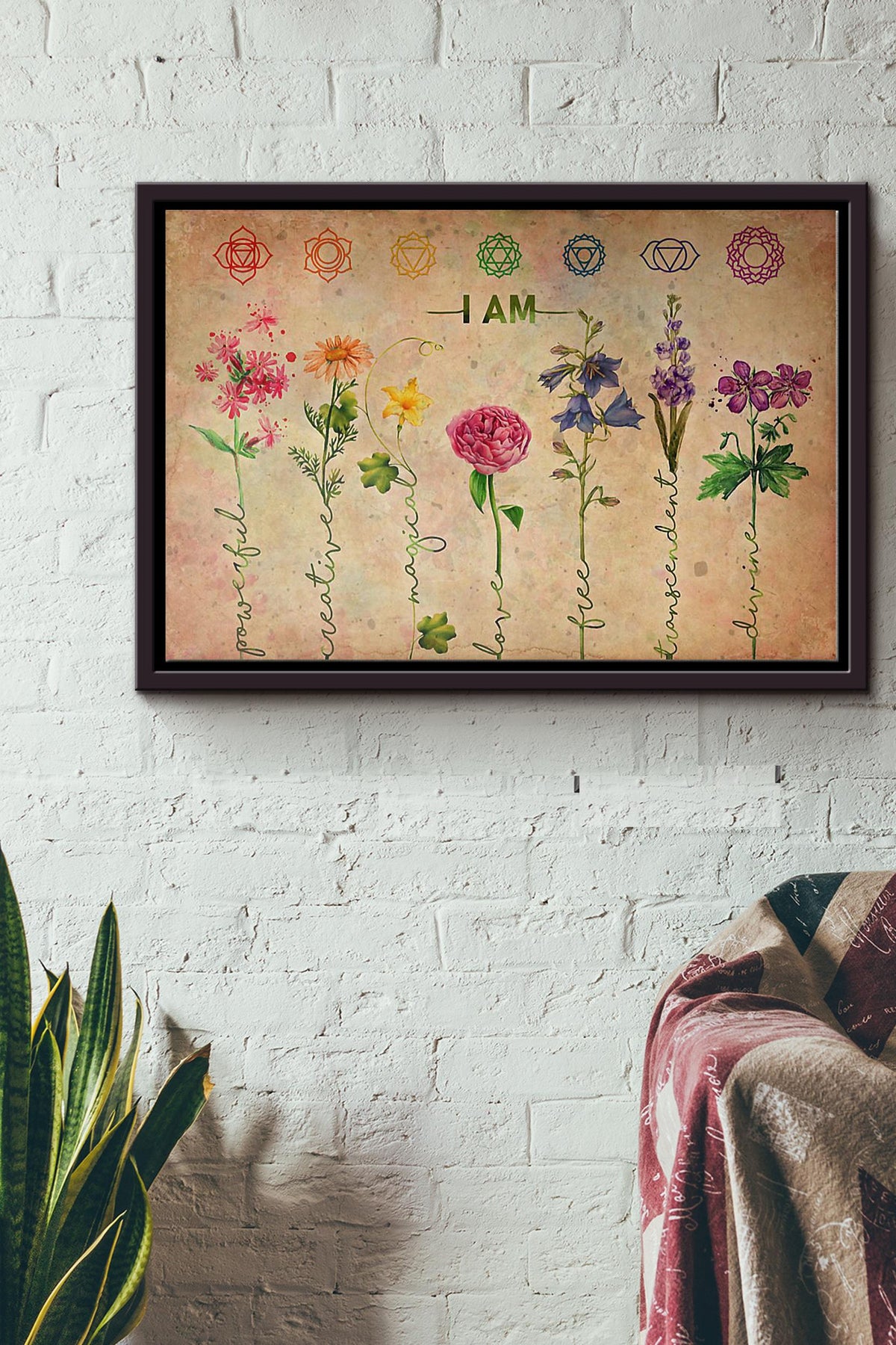 Yoga I Am Powerful Flower Poster n Framed Matte Canvas