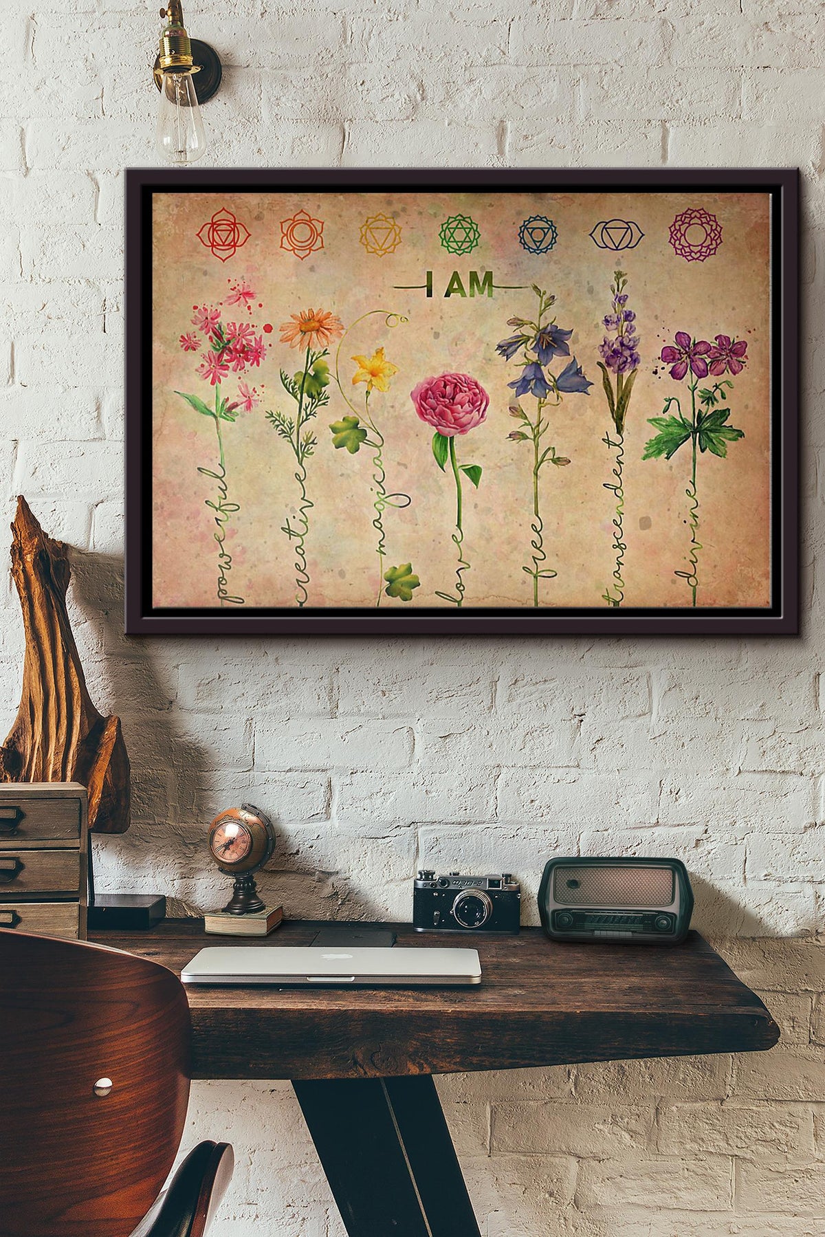 Yoga I Am Powerful Flower Poster n Framed Matte Canvas