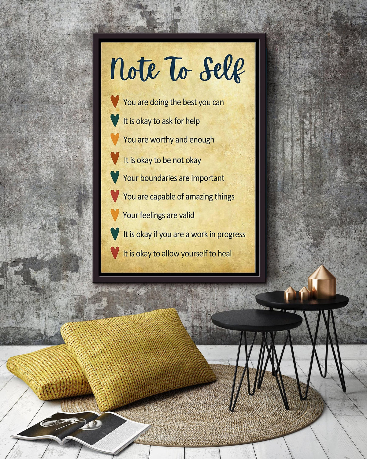 Note To Self Motivation Wall Art For Friend Daughter Son Birthday Gift Office Decor Framed Matte Canvas Framed Prints, Canvas