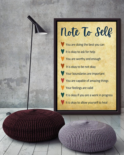 Note To Self Motivation Wall Art For Friend Daughter Son Birthday Gift Office Decor Framed Matte Canvas Framed Prints, Canvas