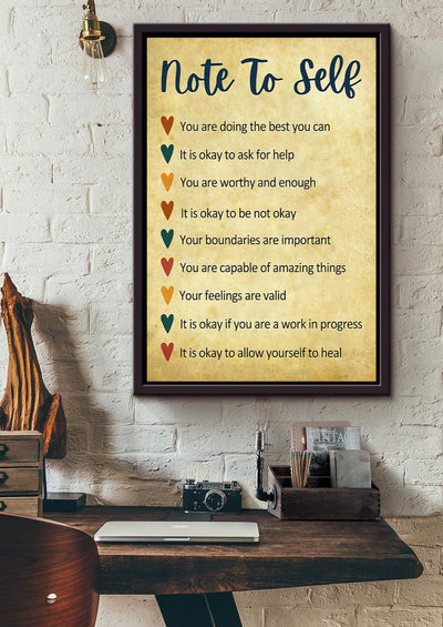 Note To Self Motivation Wall Art For Friend Daughter Son Birthday Gift Office Decor Framed Matte Canvas Framed Prints, Canvas