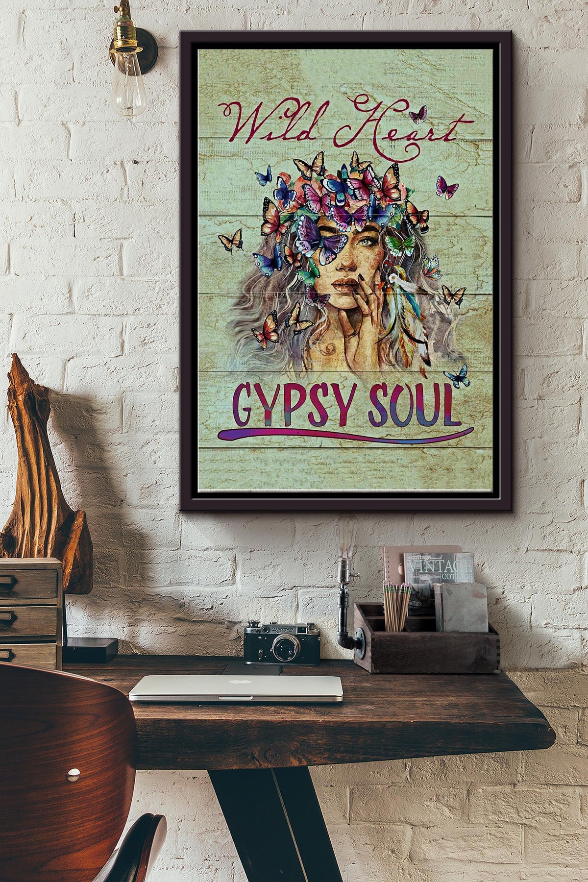 Wild Heart Gypsy Soul Canvas Wall Art Farmhouse Sign Decor Poster Birthday Wedding Housewarming Gift Framed Matte Canvas Framed Prints, Canvas