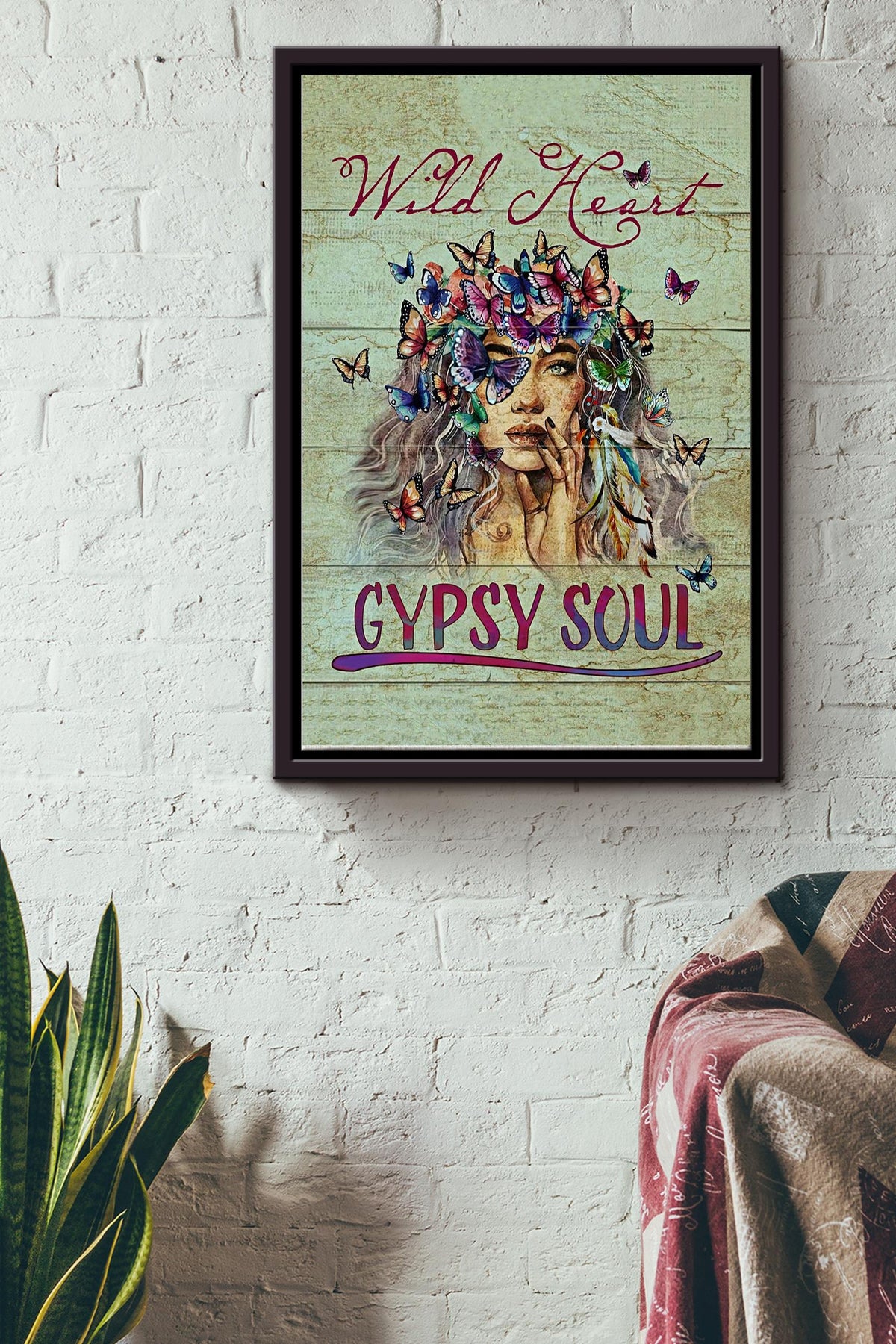 Wild Heart Gypsy Soul Canvas Wall Art Farmhouse Sign Decor Poster Birthday Wedding Housewarming Gift Framed Matte Canvas Framed Prints, Canvas
