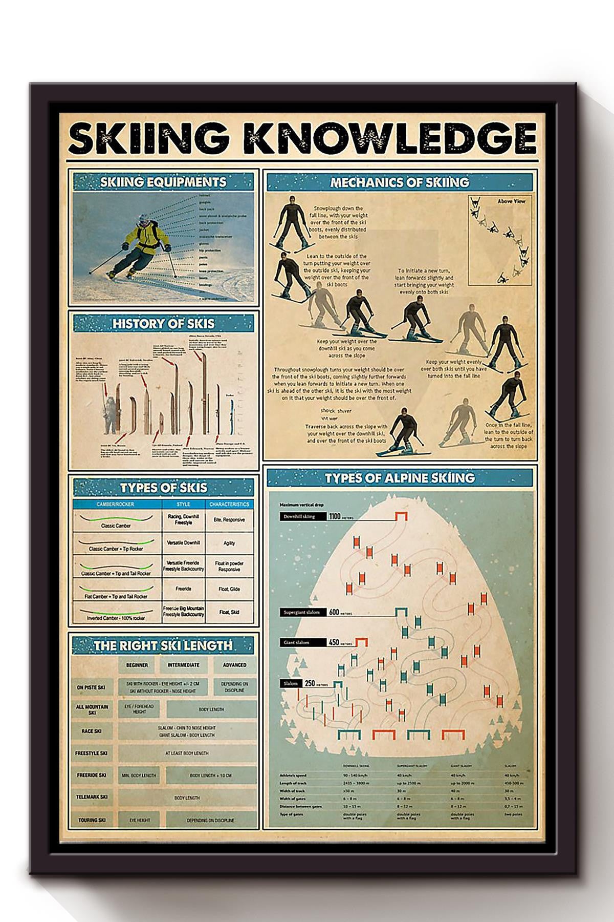 Skiing Knowledge Skiing Walll Art Gift For Skiers Framed Canvas