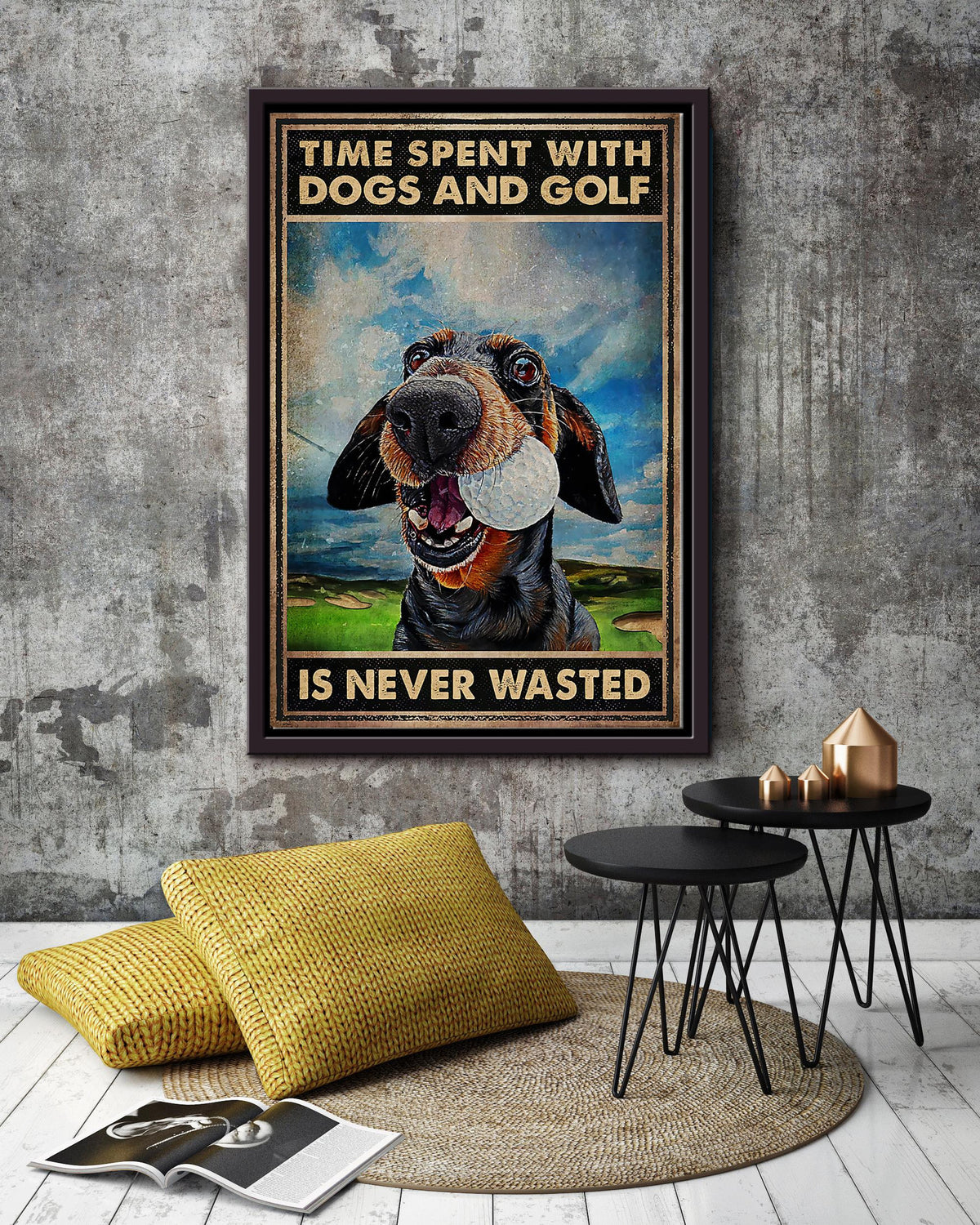 Time Spent With Dogs And Golf Never Wasted Wall Art For Golf Lover Dog Lover Framed Matte Canvas Framed Prints, Canvas