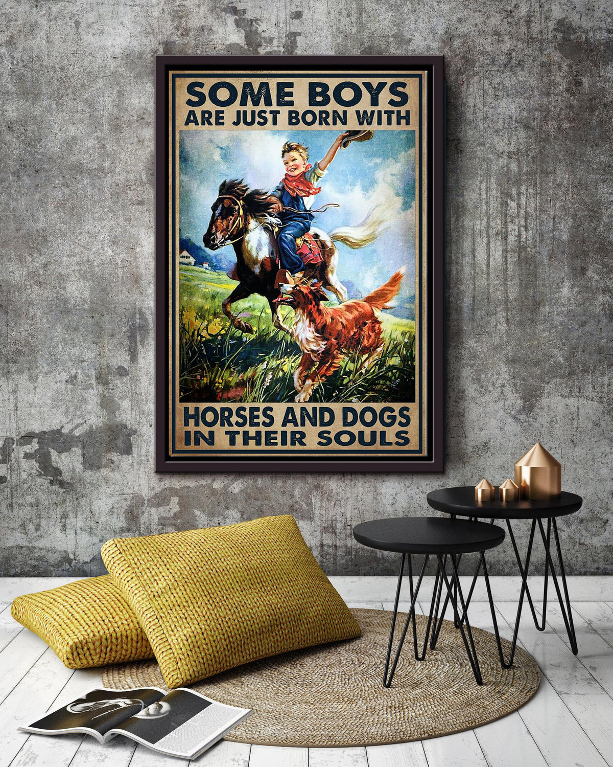 Some Boys Are Born With Horse And Dogs In Souls Inspiration Wall Art Gift For Cowboy Framed Canvas Framed Prints, Canvas