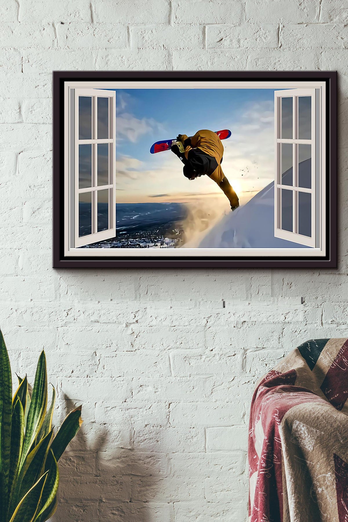 Skiing On The Sky View Window Poster n Framed Matte Canvas