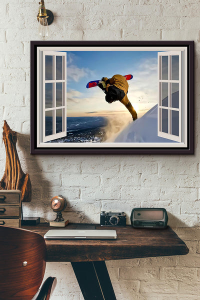 Skiing On The Sky View Window Poster n Framed Matte Canvas