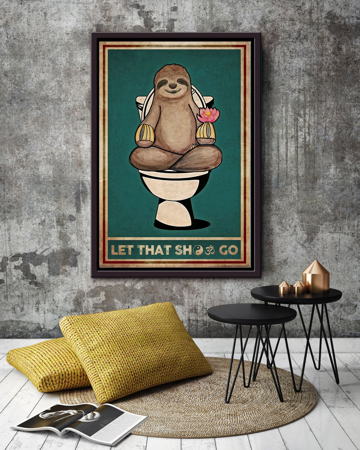 Sloth Let That Shit Go Namaste Chakra Wall Art For Yoga Room Decor Framed Canvas Framed Prints, Canvas
