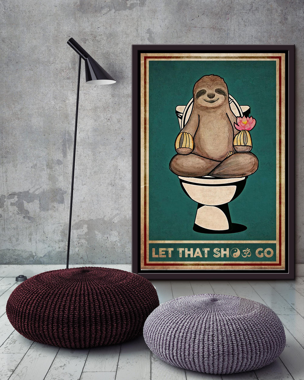 Sloth Let That Shit Go Namaste Chakra Wall Art For Yoga Room Decor Framed Canvas Framed Prints, Canvas