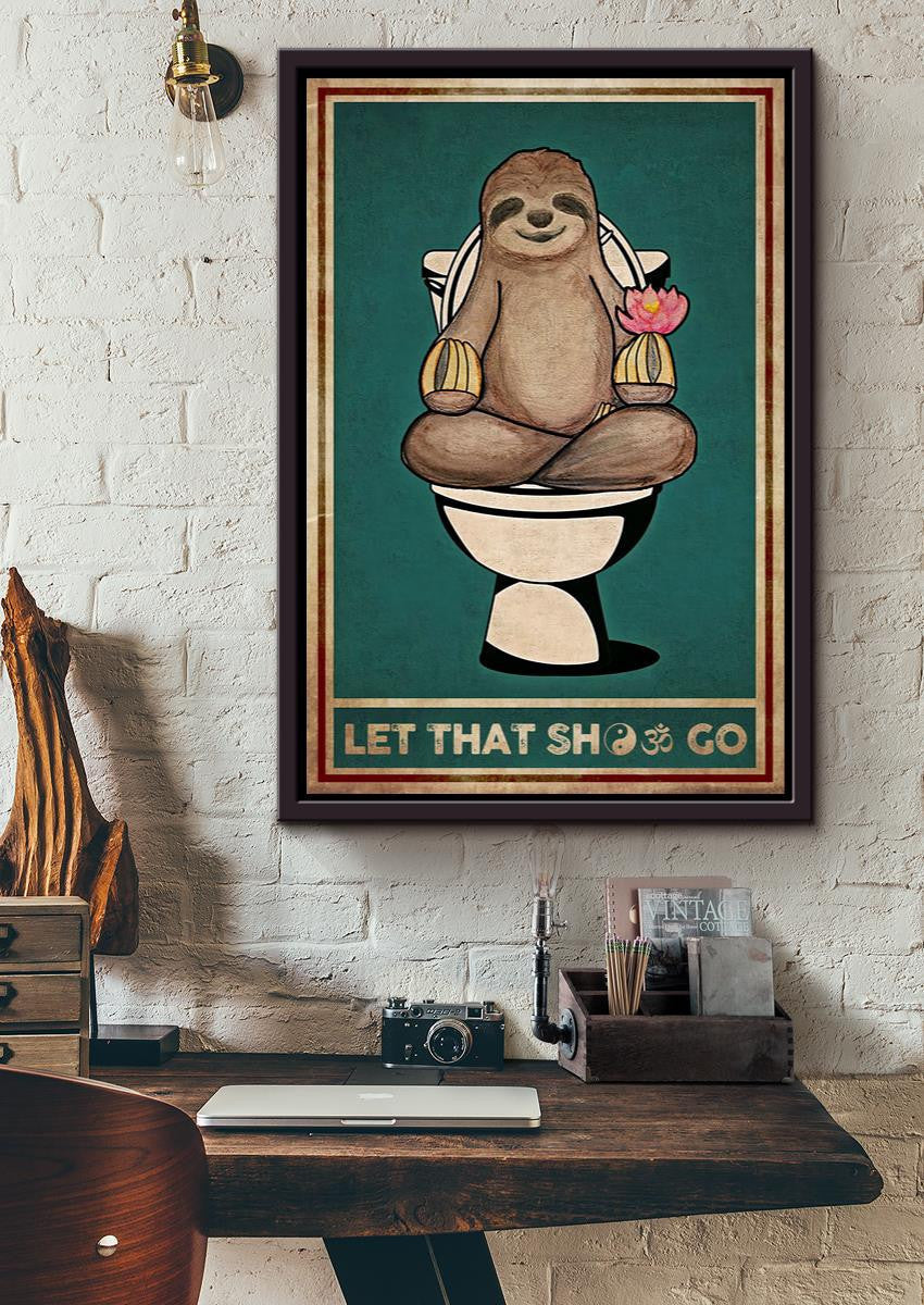 Sloth Let That Shit Go Namaste Chakra Wall Art For Yoga Room Decor Framed Canvas Framed Prints, Canvas
