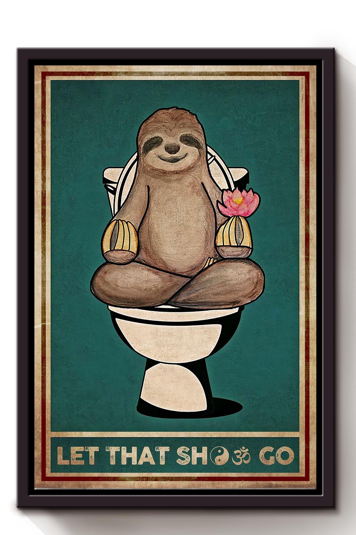 Sloth Let That Shit Go Namaste Chakra Wall Art For Yoga Room Decor Framed Canvas Framed Prints, Canvas