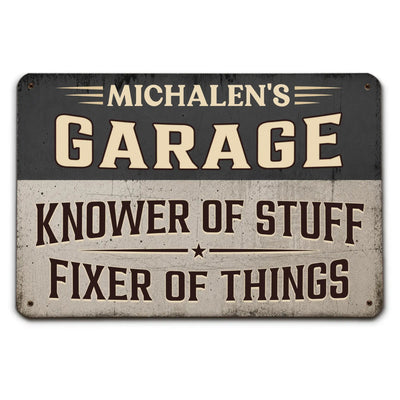 Personalized Garage Knower Of Stuff Fixer Of Things Personalized Metal Sign Custom Garage Sign Mechanic Gift for Dad Wall Decor