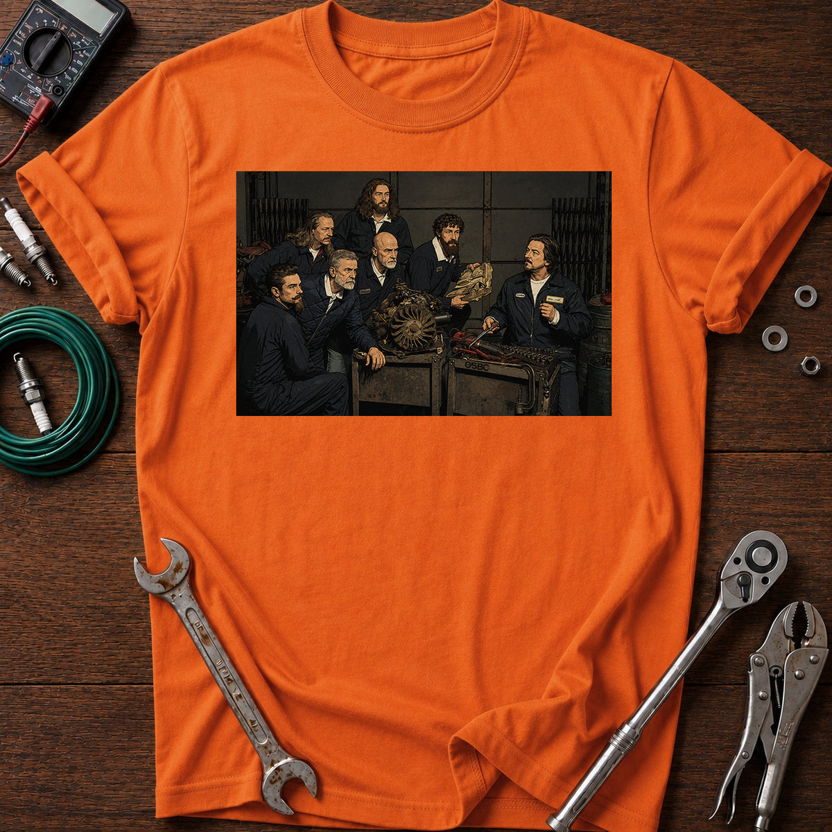 Auto Mechanic Crew Printed T-Shirt, Car Engine Repair Graphic Tee, Garage Mechanic Shirt, Auto Repair Shop Gift for Men