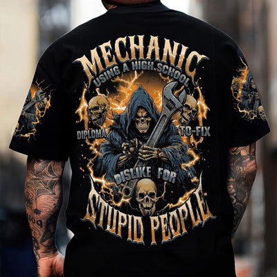 Mechanic T Shirt, Funny Mechanic Hoodie Using a High School Diploma to Fix Stupid People, Gift for Mechanic Dad Husband