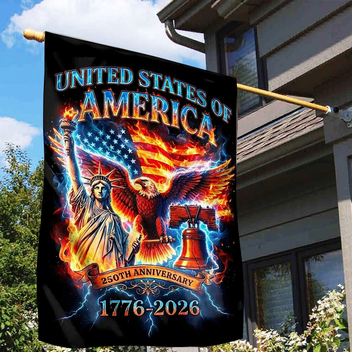 United States of America 250th Anniversary Flag 1776â€“2026 Patriotic Eagle Liberty Bell Garden Flag Home Decor