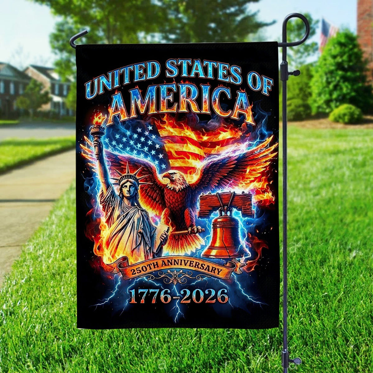 United States of America 250th Anniversary Flag 1776â€“2026 Patriotic Eagle Liberty Bell Garden Flag Home Decor