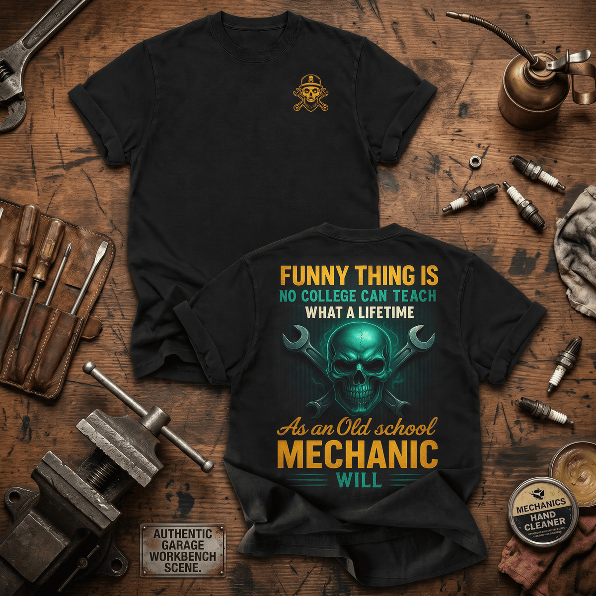 What A Lifetime As An Old School Mechanic Will Printed T-Shirt Father's Day Gift for Dad Mechanic Gift Auto Repair Technician Vintage Mechanic Shirt