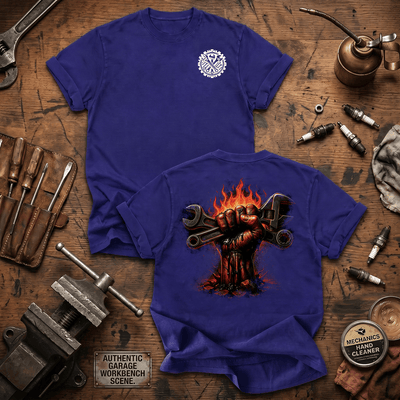 Flaming Wrench Mechanic Printed T Shirt Fire Tool Graphic Auto Repair Technician Gift for Dad Garage Worker Car Enthusiast Tee