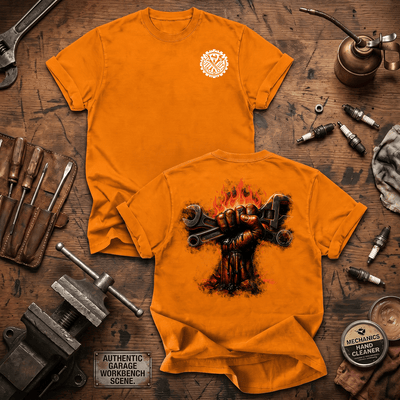 Flaming Wrench Mechanic Printed T Shirt Fire Tool Graphic Auto Repair Technician Gift for Dad Garage Worker Car Enthusiast Tee