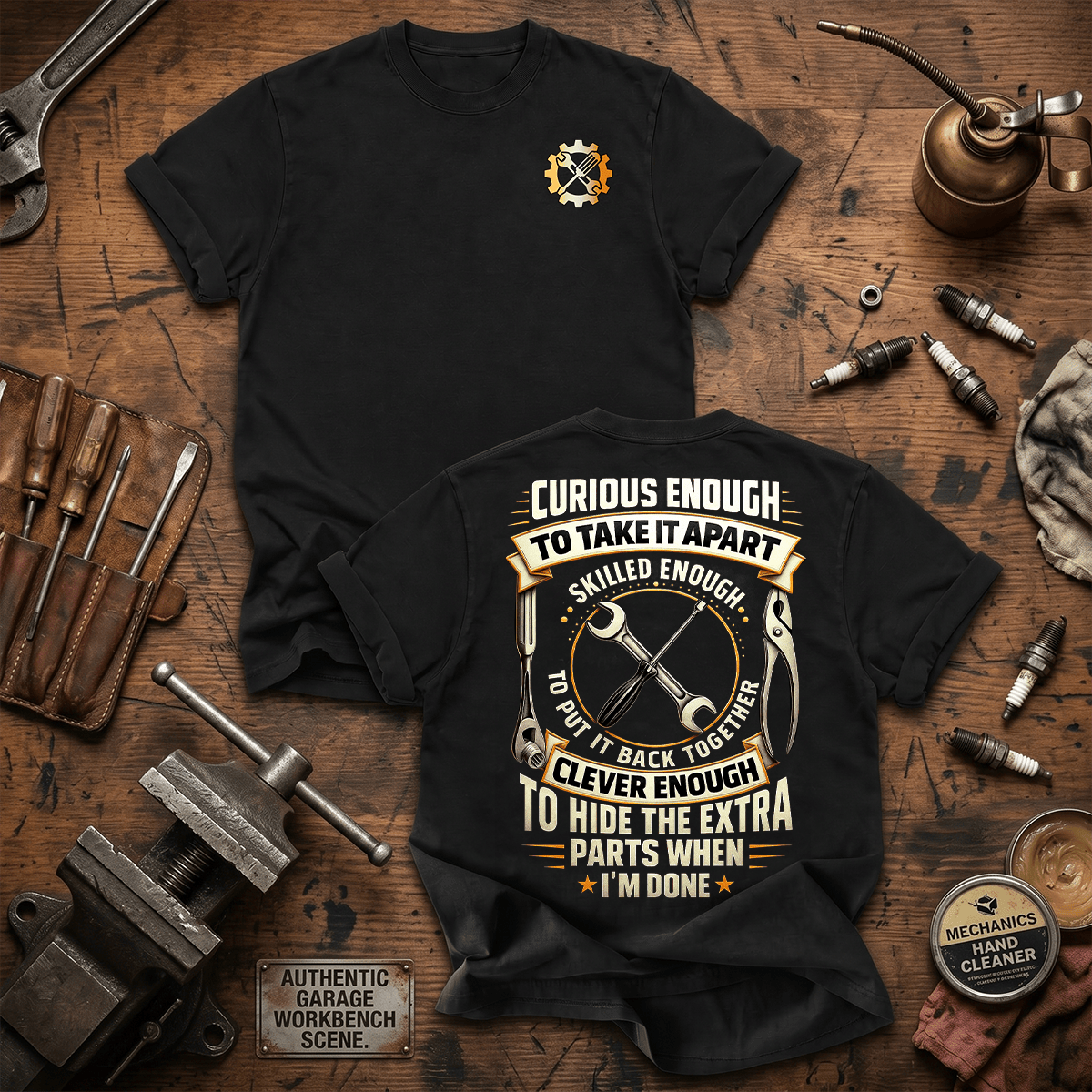 Curious Enough To Take It Apart Skilled Enough To Put It Back Together Printed T Shirt Funny Mechanic Gift for Dad Auto Technician