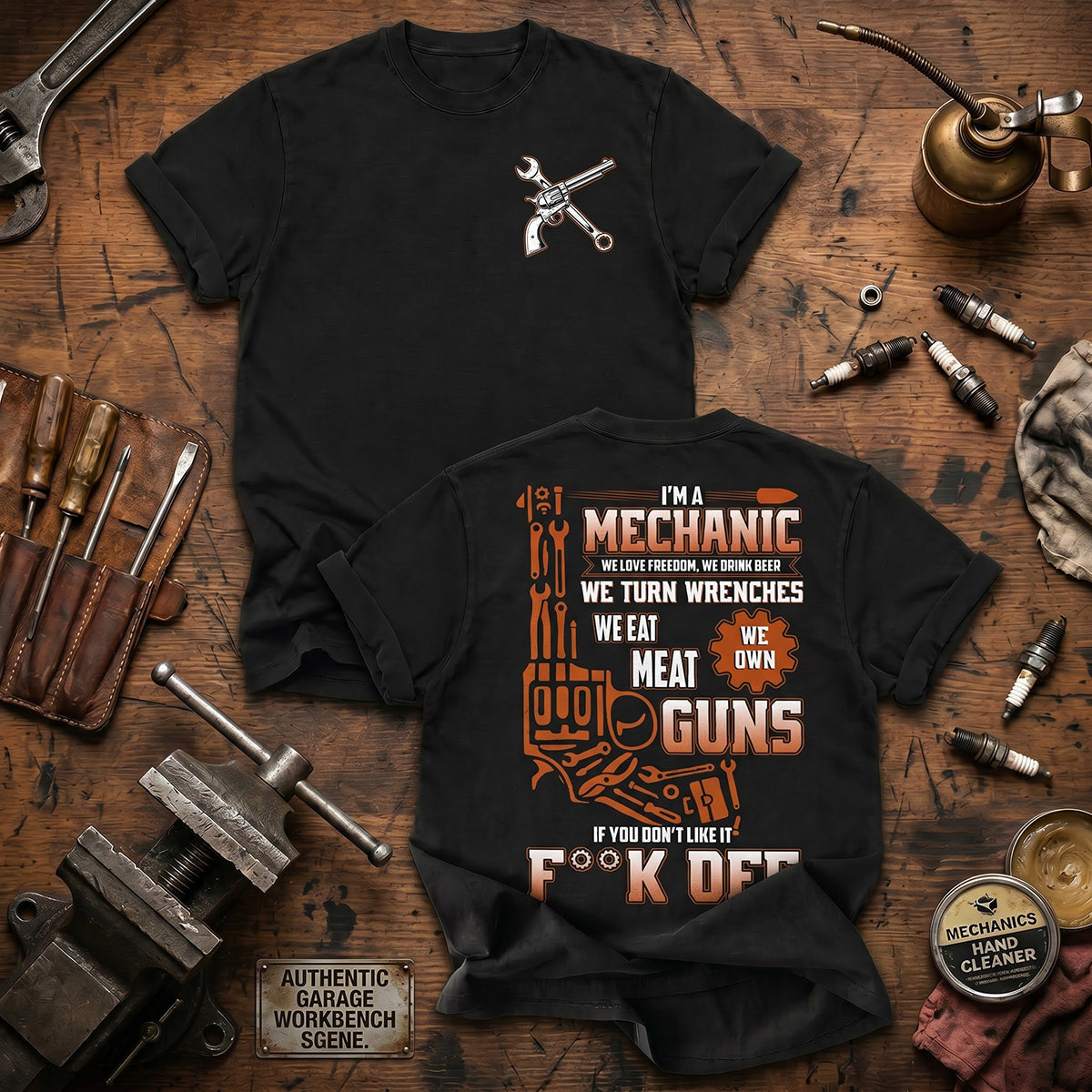 I'm A Mechanic We Love Freedom Printed T-Shirt Father's Day Gift for Dad Mechanic Shirt Car Guy Gift Automotive Technician Tee