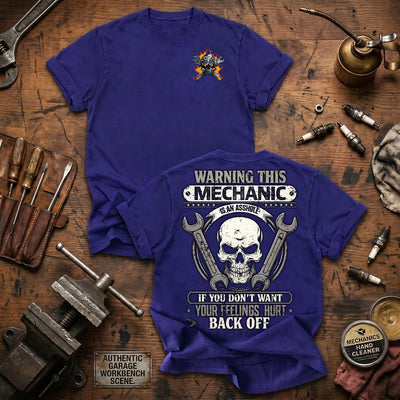 Warning This Mechanic Is An Asshole If You Don't Want Your Feelings Hurt Back Off Printed T Shirt Mechanic Gift for Dad Grandpa Auto Repair