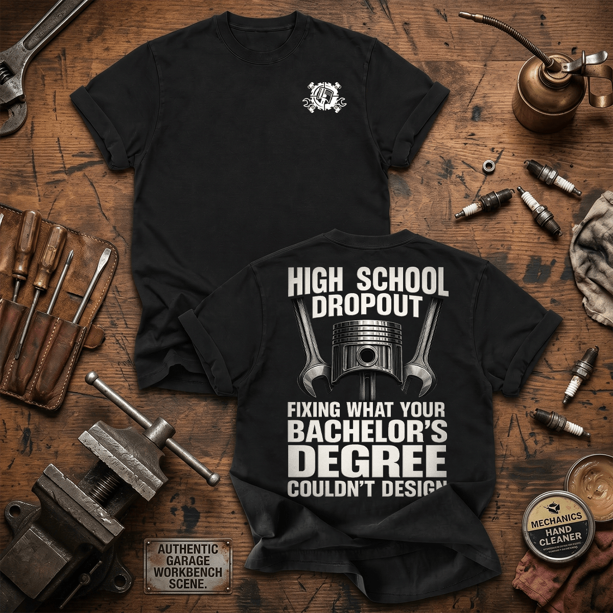 High School Dropout Printed T Shirt Funny Mechanic Shirt Auto Mechanic Gift for Dad Diesel Mechanic Automotive Repair Gift