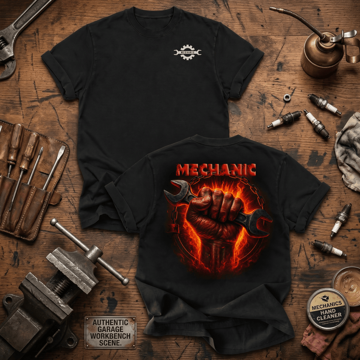 Mechanic Printed T-Shirt Heavy Duty Auto Repair Technician Shirt Father's Day Gift for Dad Garage Worker Wrench Graphic Tee for Mechanics