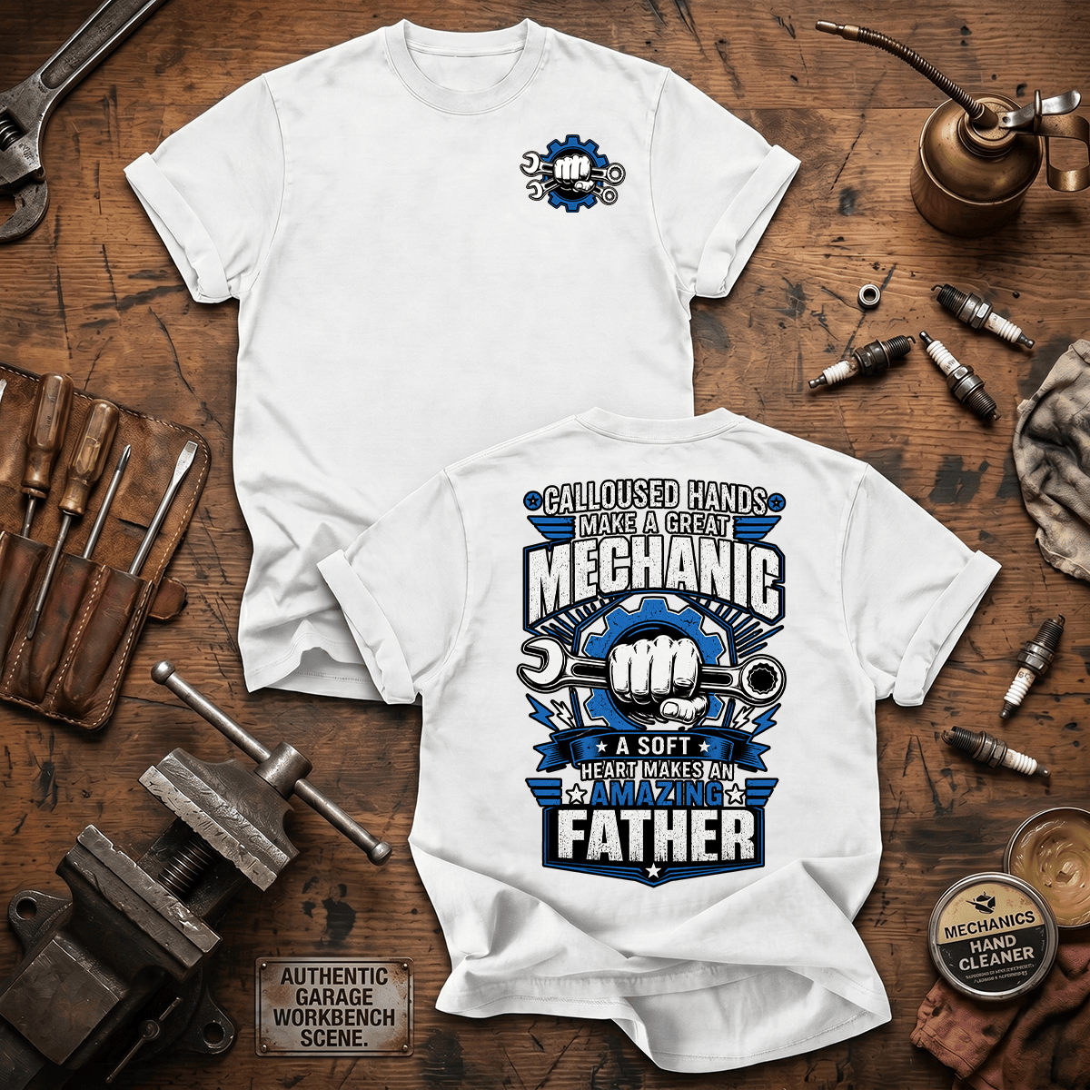 Calloused Hands Make A Great Mechanic Printed T Shirt Mechanic Dad Shirt Auto Technician Father Gift Father's Day Shirt