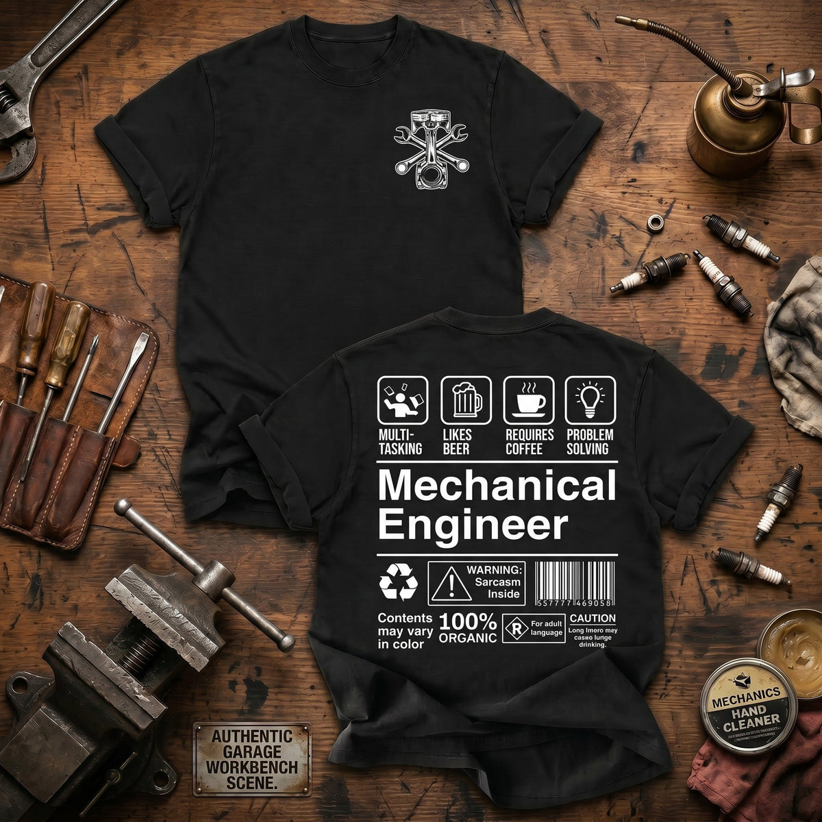 Mechanical Engineer Multi Tasking Likes Beer Requires Coffee Problem Solving Printed T-Shirt Funny Engineer Fathers Day Gift for Dad