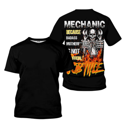 Mechanic Because Badass Is Not an Official Job Title Hoodie, Funny Mechanic Skull T-Shirt, Gift for Mechanic Dad Husband